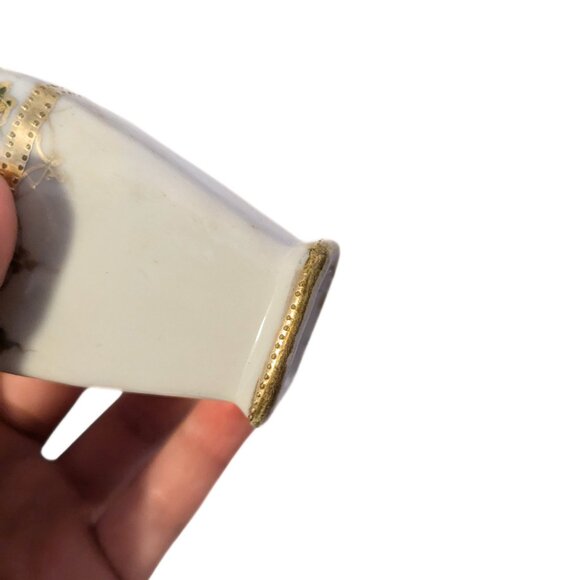 Vintage Hand Painted Salt & Pepper Shakers Gold Floral Square White Ceramic - Picture 9 of 9